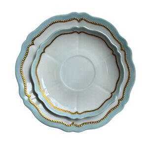 Antiq O&EG Royal Austria Saucer & Luncheon Plate Blue Gold Gilt Replacement Set